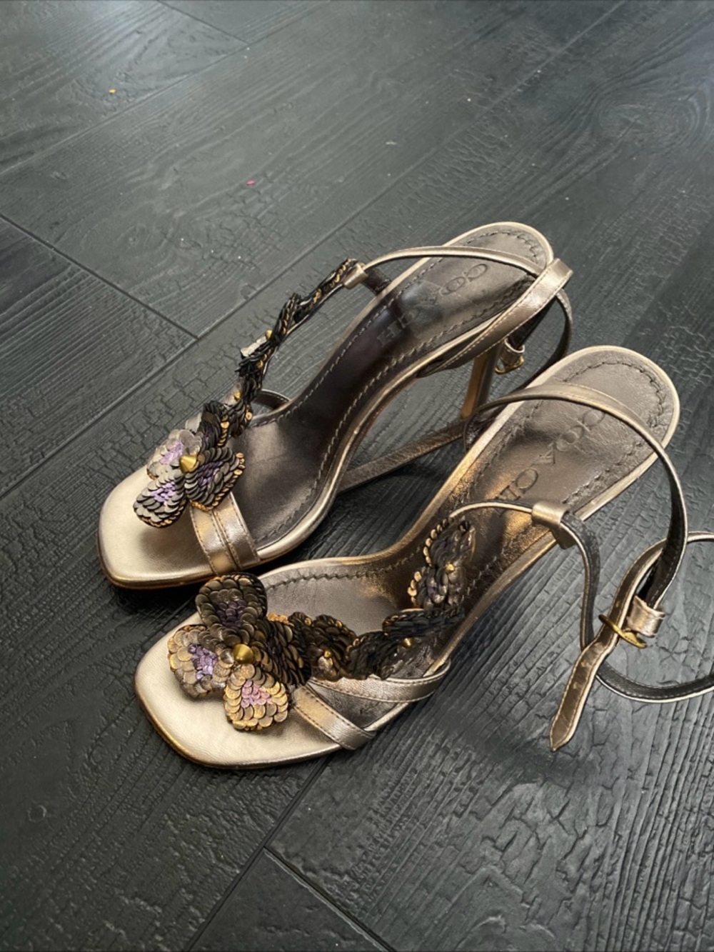 Coach Bianca Womens Sandals Heels Ankle Straps Embellished Leather 7.5 - Picture 9 of 16